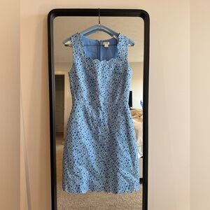 J. Crew women’s Blue Scalloped Edge Basketweave Floral Sheath Dress size 0